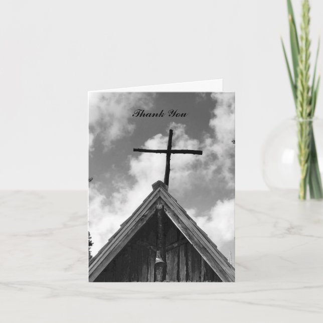 Tarjeta De Agradecimiento Gracias por simpatía, vieja iglesia negra y blanca (Anverso)