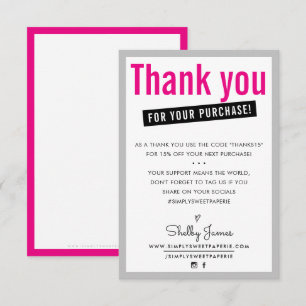 Tarjeta De Agradecimiento GRACIAS POR SU COMPRA, inserción de cliente modern