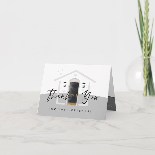 Tarjeta De Agradecimiento Gracias Por Su Puerta De La Acuarela Negra De Refe (Anverso)