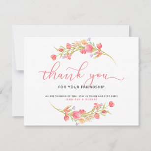 Tarjeta De Agradecimiento Gracias por tu amistad Flores rosadas