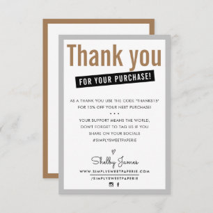 Tarjeta De Agradecimiento GRACIAS POR TU COMPRA cliente insertar marrón