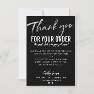 Tarjeta De Agradecimiento GRACIAS POR TU ORDEN inserte blanco negro moderno