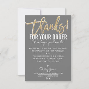 Tarjeta De Agradecimiento GRACIAS POR TU ORDEN inserte oro gris moderno