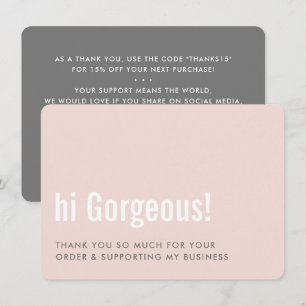Tarjeta De Agradecimiento GRACIAS POR TU PEDIDO diversión insertar gris rosa