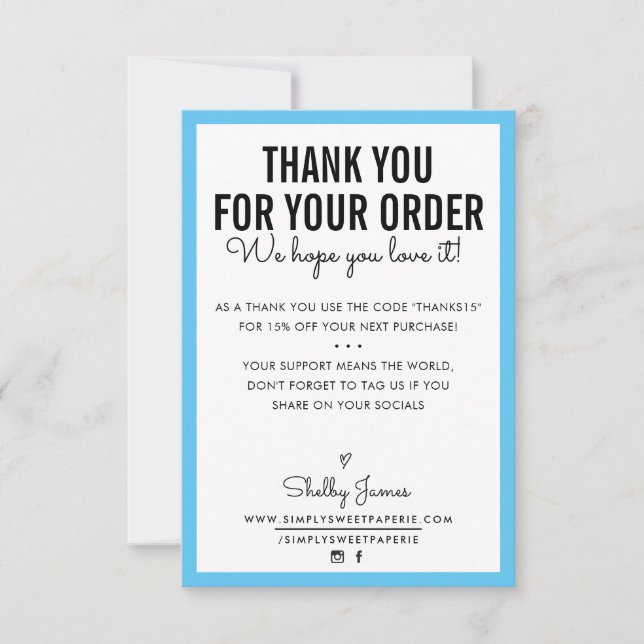 Tarjeta De Agradecimiento GRACIAS POR TU PEDIDO glam insertar agua moderna (Anverso)