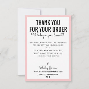 Tarjeta De Agradecimiento GRACIAS POR TU PEDIDO LÁMPARA insertar el rosa mod