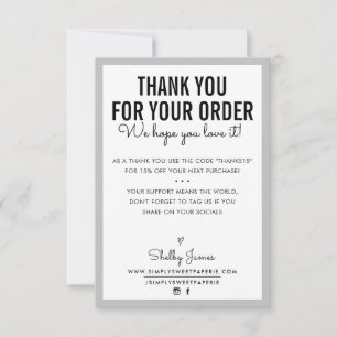 Tarjeta De Agradecimiento GRACIAS POR TU PEDIDO LÁMPARA insertar gris modern