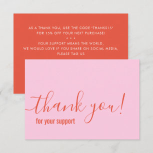 Tarjeta De Agradecimiento GRACIAS por tu pedido naranja de inserción rosa mo