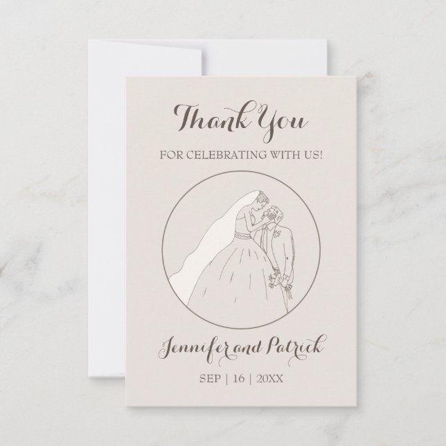 Tarjeta De Agradecimiento Gracias por venir a nuestro boda. Los amantes se b (Anverso)