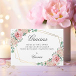 Tarjeta De Agradecimiento GRACIAS por venir Pink Spanish Quinceañera Quince<br><div class="desc">Magnífica y elegante Quinceañera (Mis Quince Años) acuarela floral GRACIAS por venir gracias a las tarjetas. Rosas rosa Rubor con vegetación y marco de oro falso. Purpurina falso vestido con vestido rosa. Plantilla editable - fácil de añadir el texto - Español. Perfecto para la fiesta de cumpleaños número 15 del...</div>