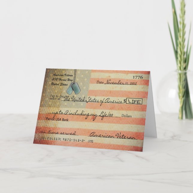 Tarjeta De Agradecimiento Gracias por Veteranos en el Día de los Veteranos (Anverso)