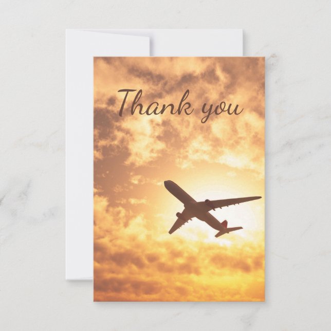 Tarjeta De Agradecimiento Gracias Por Viajar En Avión De Vacaciones Volando (Anverso)
