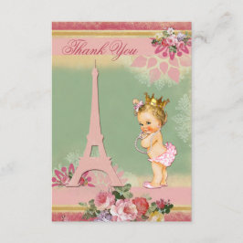 Tarjeta De Agradecimiento Gracias princesa Baby Shower de la torre Eiffel