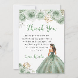 Tarjeta De Agradecimiento Gracias Princesa en una quinceañera verde sabia