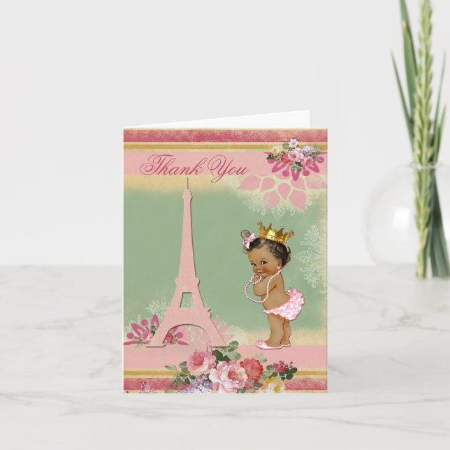 Tarjeta De Agradecimiento Gracias princesa étnica Baby Shower de París (Anverso)