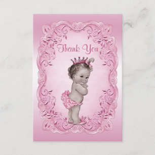 Tarjeta De Agradecimiento Gracias princesa rosada Baby Shower del vintage