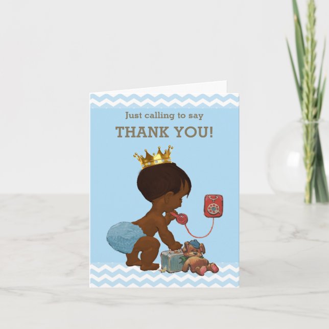 Tarjeta De Agradecimiento Gracias Príncipe Étnico por teléfono Baby Shower (Anverso)