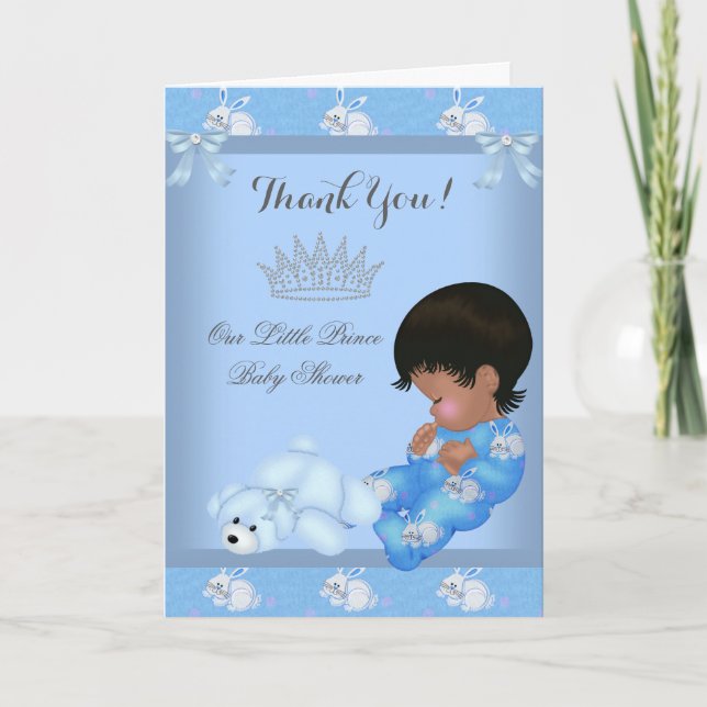 Tarjeta De Agradecimiento Gracias Príncipe pequeño Baby Shower Boy Azul AM (Anverso)