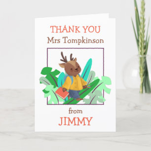 Tarjeta De Agradecimiento Gracias, profesor, Cute Deer Leaves Card
