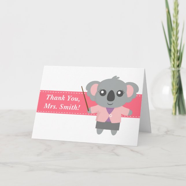 Tarjeta De Agradecimiento Gracias Profesor, Cute Koala Bear, Apreciación (Anverso)
