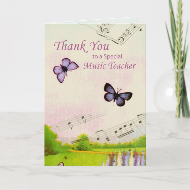 Tarjeta De Agradecimiento Gracias profesor, música, mariposas (Anverso)