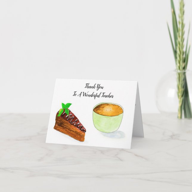 Tarjeta De Agradecimiento Gracias Profesor Pastel de chocolate y Café (Anverso)