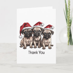 Tarjeta De Agradecimiento Gracias Pug Dogs de Navidad Santa