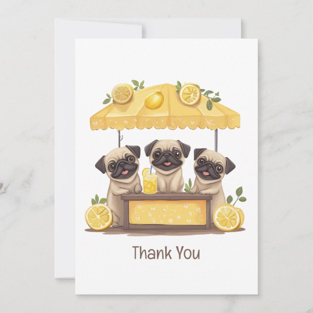 Tarjeta De Agradecimiento Gracias Pug Dogs Lemonade Stand (Anverso)