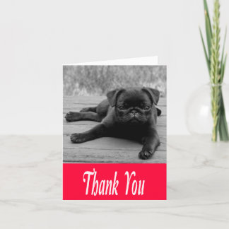 Tarjeta De Agradecimiento Gracias Pug Puppy Pink, Black & White Note Card