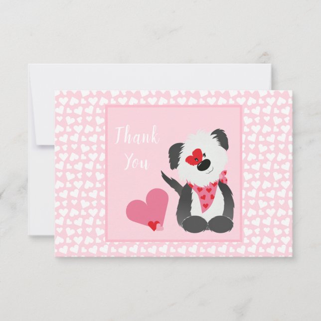 Tarjeta De Agradecimiento Gracias Puppy Heart Pattern Pink White (Anverso)