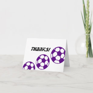 Tarjeta De Agradecimiento Gracias púrpuras de los balones de fútbol