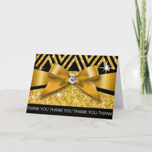 Tarjeta De Agradecimiento Gracias Purpurina Chevron Bling Diamond gold