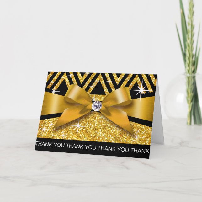 Tarjeta De Agradecimiento Gracias Purpurina Chevron Bling Diamond gold (Anverso)