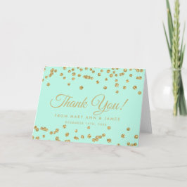 Tarjeta De Agradecimiento "Gracias" Purpurina de Faux de oro Confetti Mint G