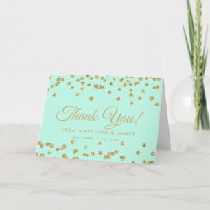 Tarjeta De Agradecimiento "Gracias" Purpurina de Faux de oro Confetti Mint G