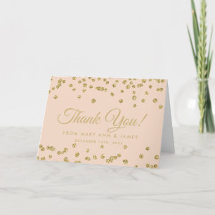 Tarjeta De Agradecimiento "Gracias" Purpurina de Faux de oro Confetti Rosa d