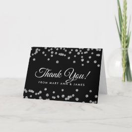 Tarjeta De Agradecimiento "Gracias" Purpurina de Silver Faux Confetti Black