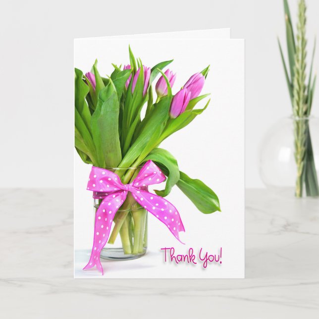 Tarjeta De Agradecimiento Gracias ramo rosado del tulipán (Anverso)