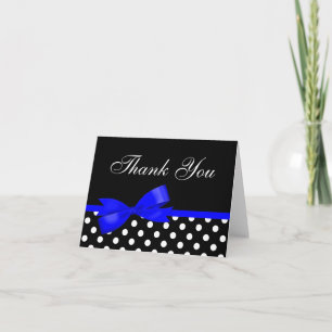 Tarjeta De Agradecimiento Gracias Real Blue Bow Black Polka Dots