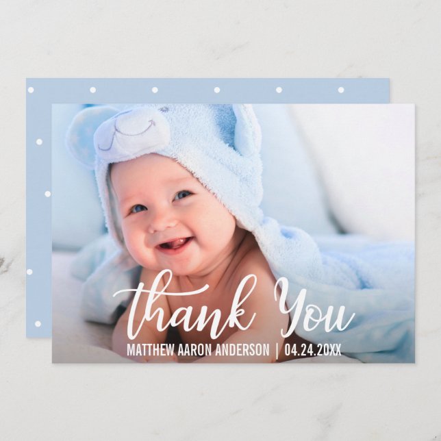 Tarjeta De Agradecimiento Gracias Recién nacido Modern Blue Dots (Anverso / Reverso)