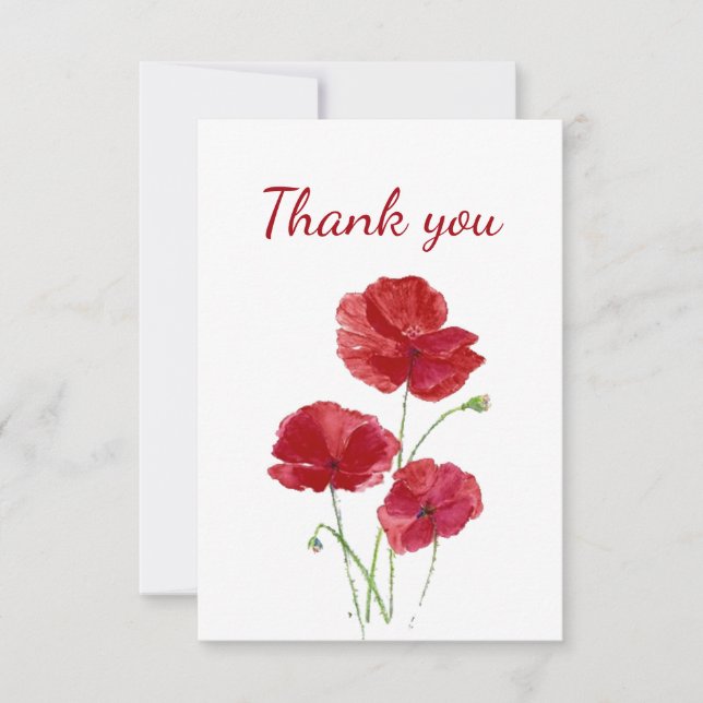 Tarjeta De Agradecimiento Gracias Red Watercolor Poppy Garden Flower (Anverso)