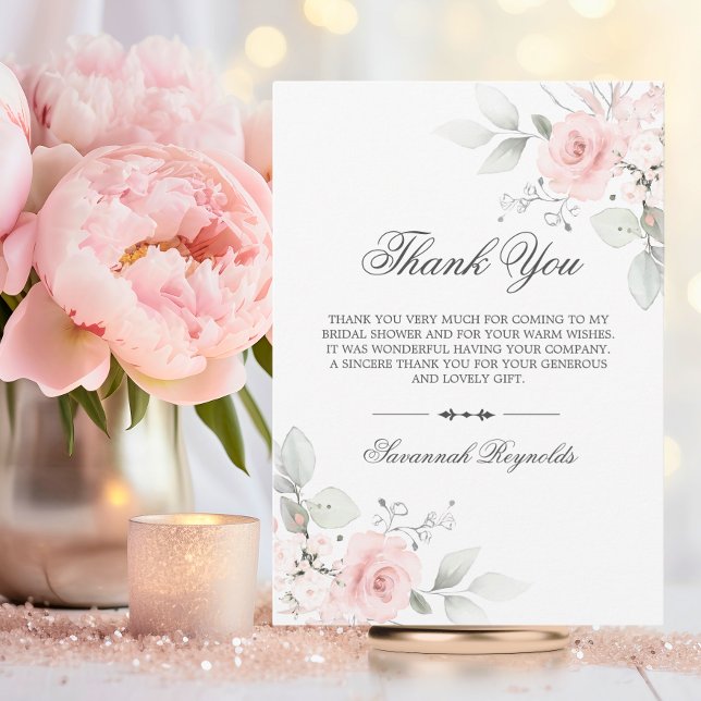 TARJETA DE AGRADECIMIENTO GRACIAS REGALO DE BODAS ROSAS FLORALES ROSADAS (THANK YOU BRIDAL SHOWER PINK FLORAL ROSES)