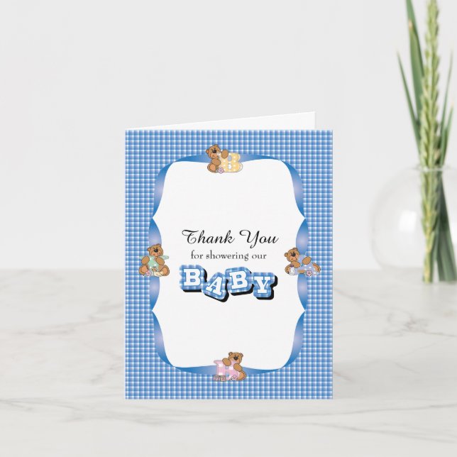 Tarjeta De Agradecimiento Gracias retratado con bebés | Baby Boy Shower (Anverso)