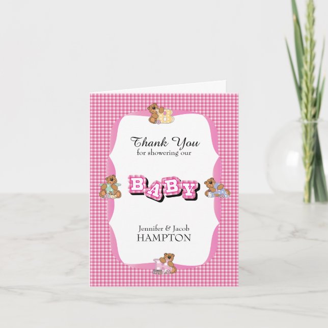 Tarjeta De Agradecimiento Gracias retratado con bebés | Baby Girl Shower (Anverso)