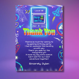 Tarjeta De Agradecimiento Gracias Retro Arcade Power Up Gaming Cumpleaños