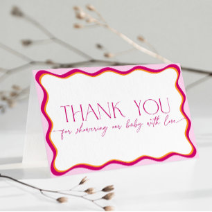Tarjeta De Agradecimiento Gracias Retro Rosa Ondulado Bord Baby Shower