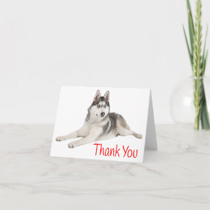 Tarjeta De Agradecimiento Gracias Rojo al Perro Cachorro Husky Siberiano - E