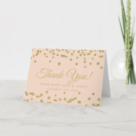 Tarjeta De Agradecimiento "Gracias" Rosa Beige Purpurina Falsa de Confeti Do