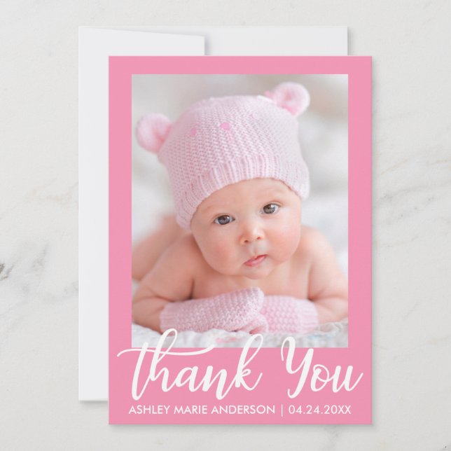 Tarjeta De Agradecimiento Gracias rosa de recién nacido (Anverso)