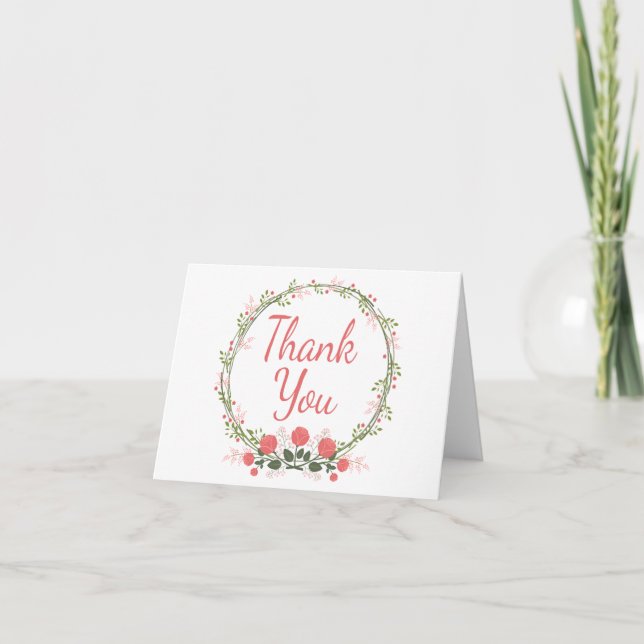 Tarjeta De Agradecimiento Gracias Rosa Floral Wreath Red Pink Card (Anverso)